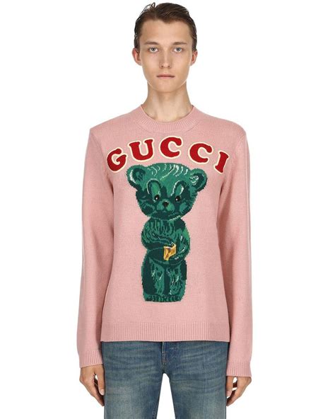 gucci bear sweater pink|Gucci embroidered oversized cardigan.